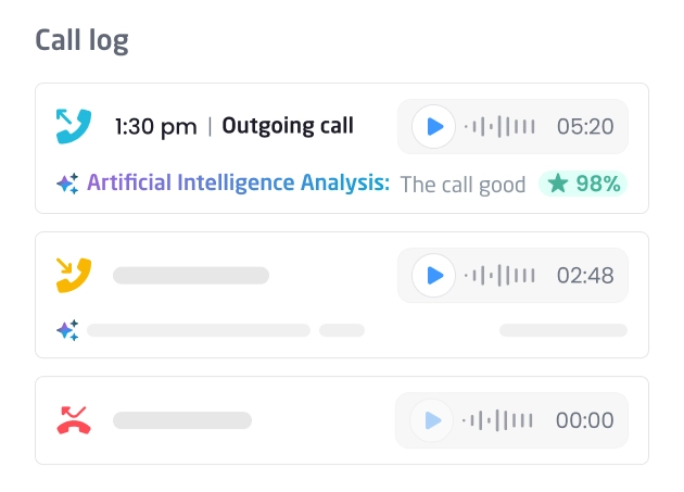 Customer call log inside the CRM