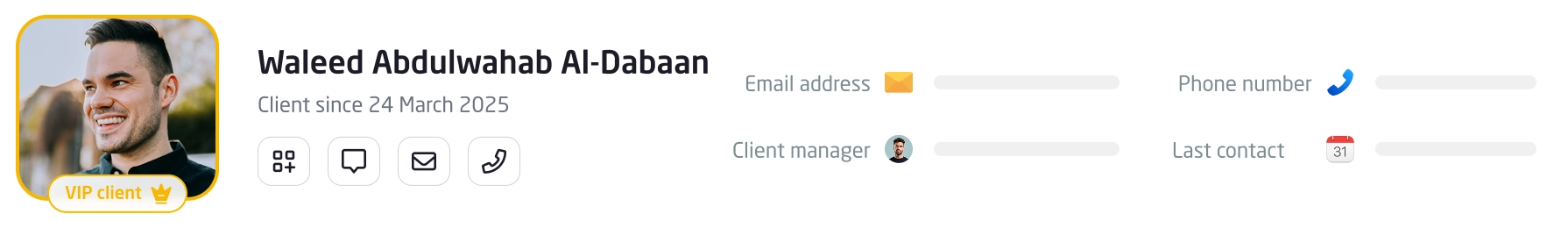 Modeer 360 dashboard showing a customer record
